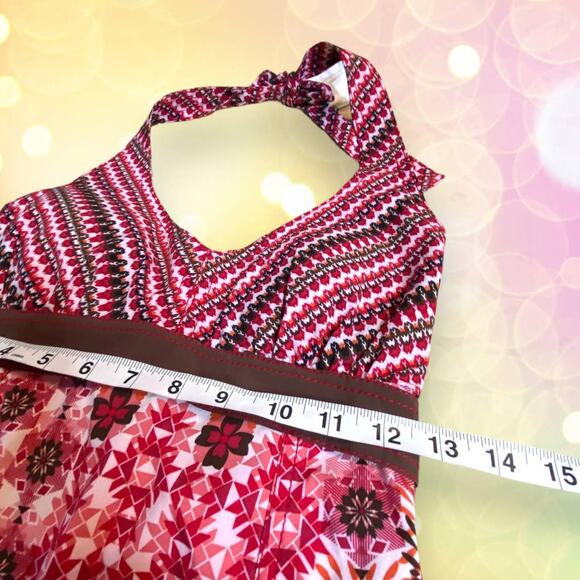 Athleta Red & Orange Abstract Mod Pattern High Stretch Halter Athletic Dress 4 - Picture 3 of 11